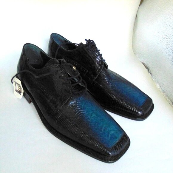 DAVID EDEN Genuine Lizard Ostrich Two Tone Dress Shoes Oxfords Size US 8 Navy main image 5